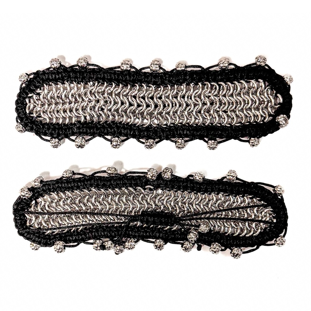 NEW - The Sak Chic Silver Chainmail & Black Cord Adjustable Trendy Bracelet - Picture 3 of 3